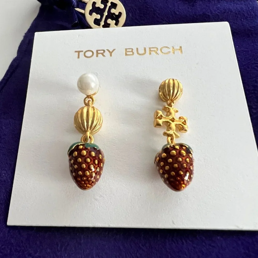 Tory Burch Logo Strawberry-charm Drop Earrings - Picture 1 of 9